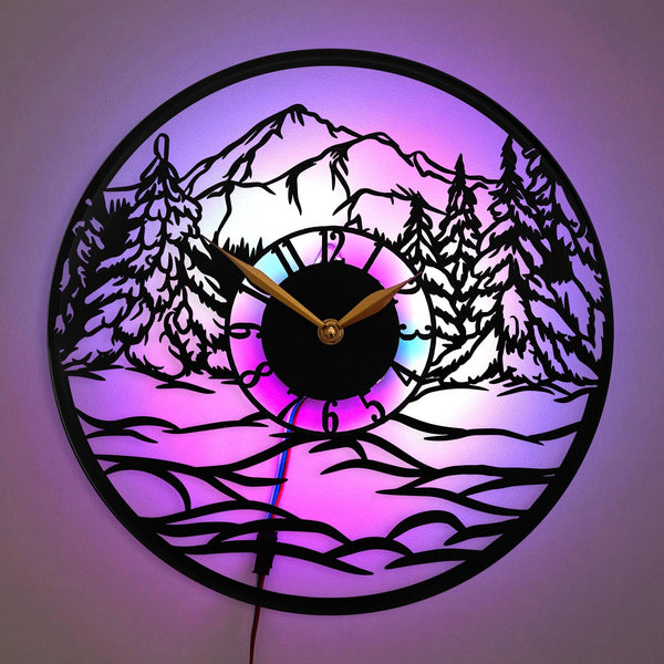 Mountains Clock, Mountains Decor, Winter Decor, Winter Clock, Snow Decor, Christmas Tree Decor, Forest Wall Clock, Winter Forest Decor