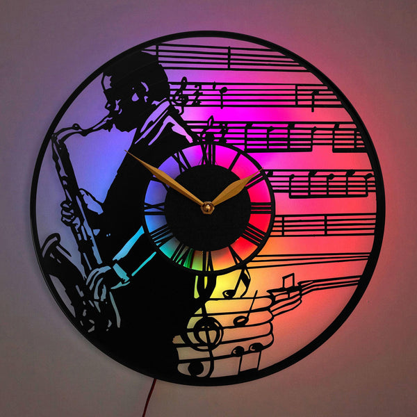 Saxophone Clock, Saxophone Gift, Music Wall Clock, Saxophone Decor Clock, Jazz Musician Clock, Musical Notes Wall Art, Jazz Lover Gift, Jazz, Music