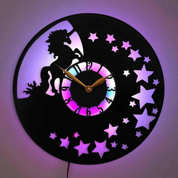 Unicorn clock, Unicorn decor, Horse Wall Clock, Star Design Clock, Glowing Wall Clock with Horse, Night Sky Decor Clock, Starry Night Decor, Unicorn