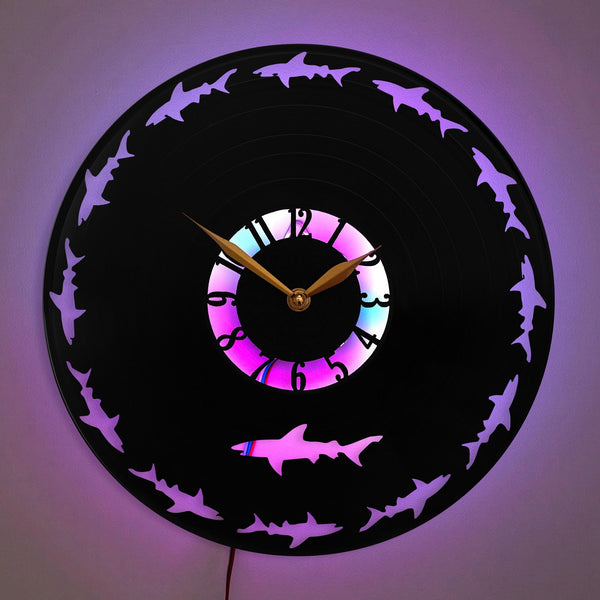Shark Wall Clock, Shark Decor, Shark Silhouette Clock, Ocean Theme Clock, Marine Life Clock, Underwater Decor Clock, Circular Shark Clock, Shark
