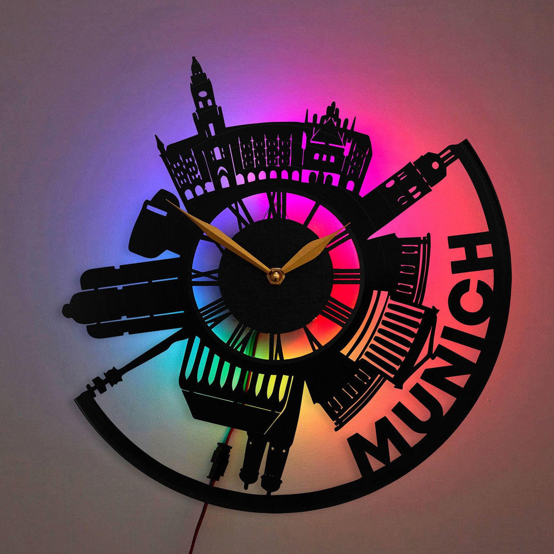 Munich Clock, Munich Landmarks Clock, Munich Decor, Urban Wall Clock, Munich Gift, German City Clock, Travel Decor, Munich