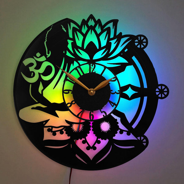 Buddha Wall Clock, Meditation Wall Clock, Yoga Wall Clock, Buddha Silhouette Wall Clock, Lotus Flower Clock