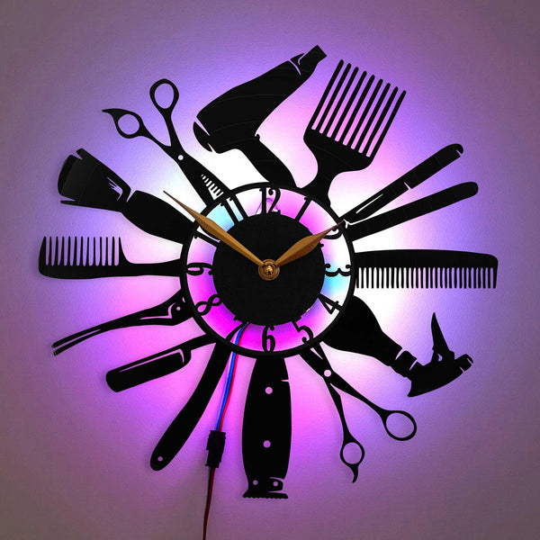 Hairdresser wall clock, Barber Tools Clock, Scissors and Comb Clock, Salon Wall Art Clock, Stylist Room Decor Clock, Comb, Scissors