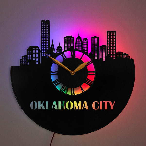 Oklahoma City Clock, Modern Home Decor, Urban Wall Art, Oklahoma Gift, City Love Decor, Night City Clock, Oklahoma