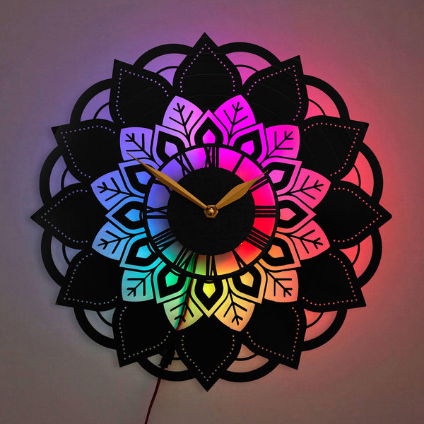 Mandala Wall Clock, Mandala Gift, Mandala Decor, Flower Wall Clock, Mandala Clock Design, Floral Wall Decor, Boho Wall Clock, Boho, Mandala, Yoga