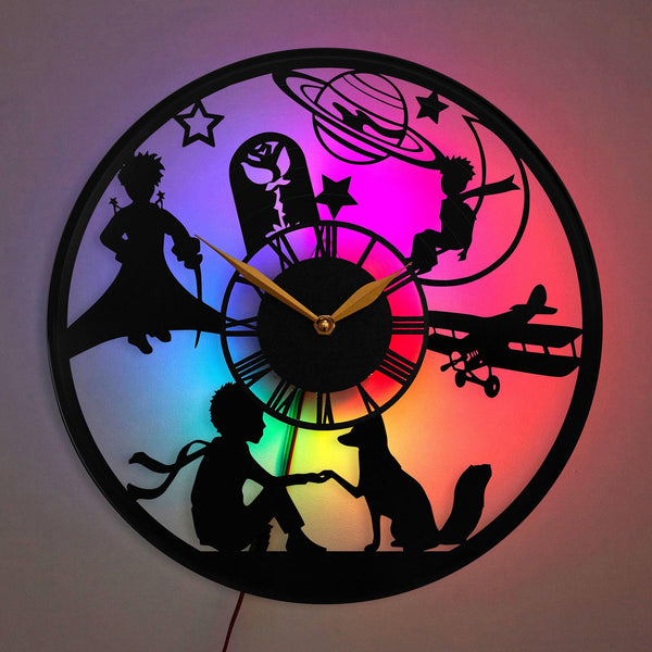 Little Prince Wall Clock, Magical Clock Design, Starry Night Inspired Clock, Childs Room Decor, Fairy Tale Decor Clock, Fox, Rose, Little Prince