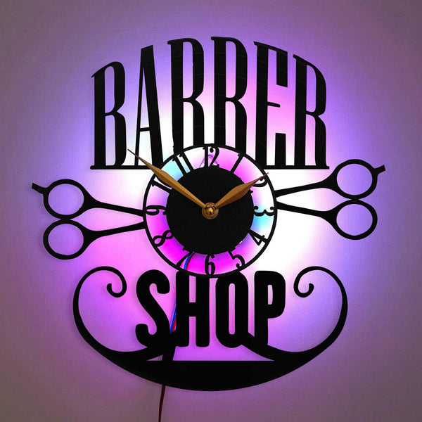 Barbershop wall clock, Scissors and Mustache Clock, Barber Decor Clock, Decorative Hair Styling Clock, Barbershop