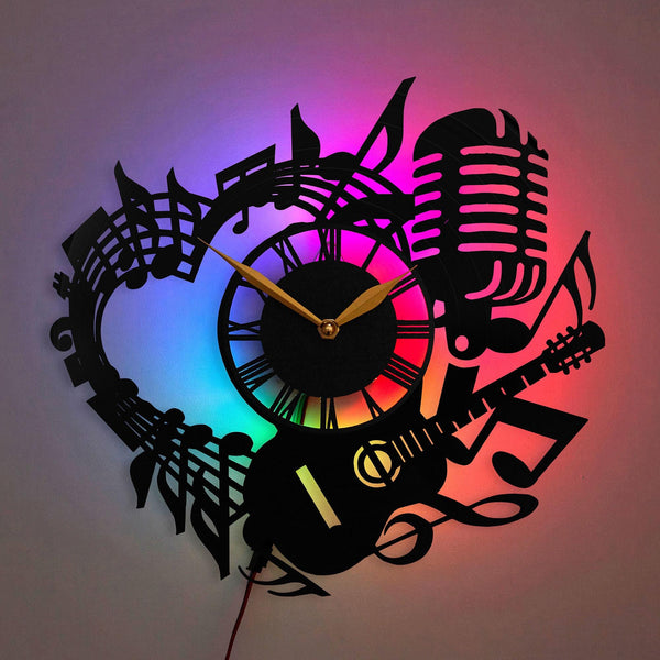 Karaoke Clock, Music Note Clock, Guitar Wall Clock, Microphone Design Clock, Guitar Lover Wall Art, Musician Room Decor, Karaoke, Music Note, Guitar, Microphone, Passion