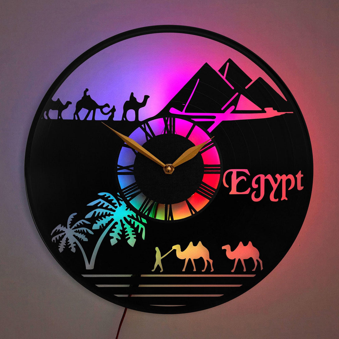Egyptian Clock, Egyptian Decor, Pyramid Design Clock, Camels and Desert Clock, Egyptian Pyramids Clock, Camel Caravan Wall Decor, Egypt, Camel Caravan, Desert, Egypt Travel Souvenir, Pyramid