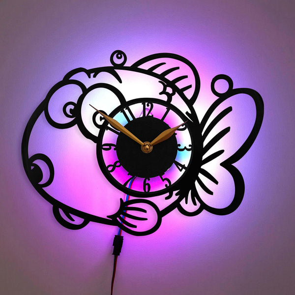 Fish wall clock, Cartoon Fish Design Clock, Kid&#39;s Room Wall Art Clock, Sea Animal Themed Clock, Fish