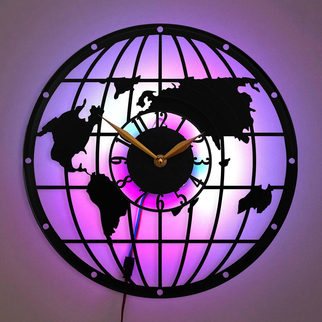 World Map clock, Globe Silhouette Clock, Travel Theme Decor