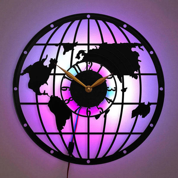 World Map clock, Globe Silhouette Clock, Travel Theme Decor
