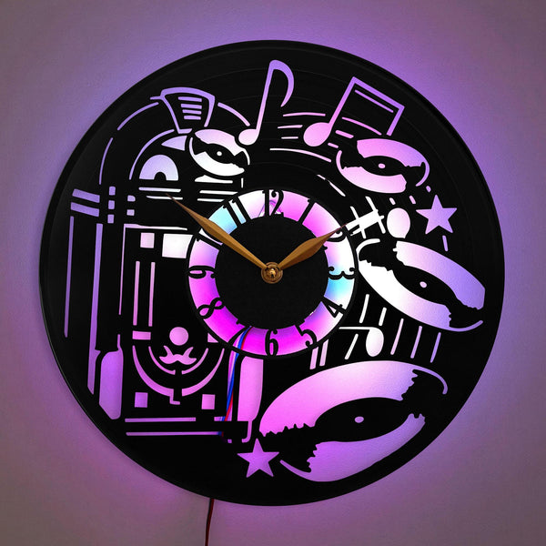 Music Clock, Music Decor, Jukebox, Jukebox Design Clock, Retro Wall Decor, 1950s Style Clock, Unique Gift for Music Lovers