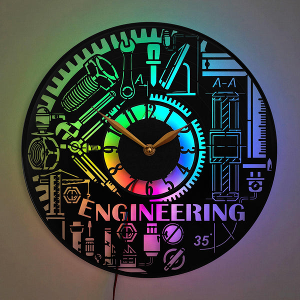 Construction Theme Clock, Construction Theme Decor, Engineering Clock, Gears Clock, Mechanical Design Clock, Industrial Theme Clock