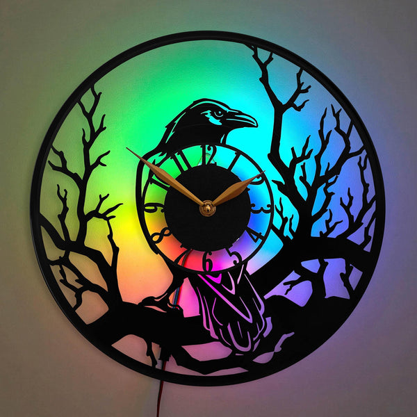 Crow Wall Clock, Raven Clock, Haunted Forest Clock, Witchy Wall Clock, Halloween Clock, Saturn Clock