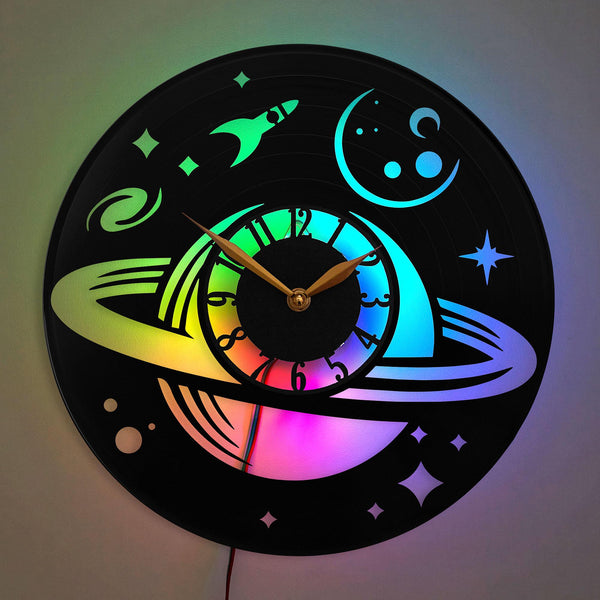 Space Wall Clock, Galaxy Decor, Astronaut Clock, Saturn Clock, Cosmic Clock, Astronomy Gift
