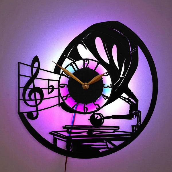 Music Wall Clock, Gramophone Clock, Retro Music Clock, Musical Decor, Wall Art for Music Lovers, Gramophone