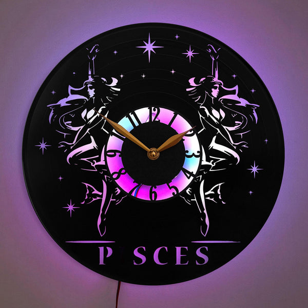 Pisces Clock, Pisces Decor, Zodiac Wall Clock, Astrology Decor, Horoscope Clock, Celestial Wall Art, Star Sign Clock, Pisces