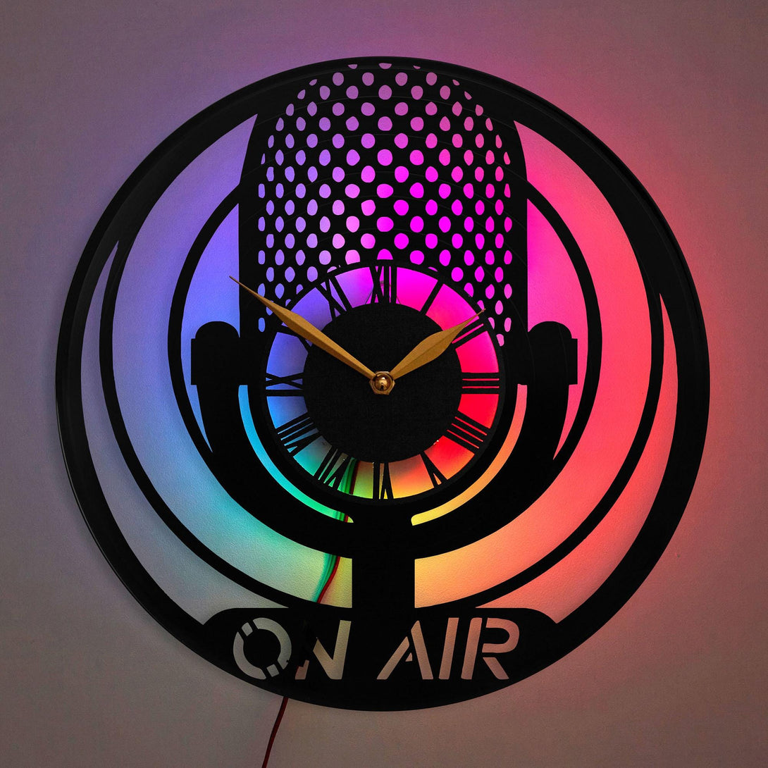 Karaoke Wall Clock, Karaoke Gift, Radio Clock, Microphone Clock, Music Decor, ON AIR Clock, Radio Station Decor, Gift for Radio Lover, Karaoke, Radio, Microphone, Music, On Air, Radio Studio