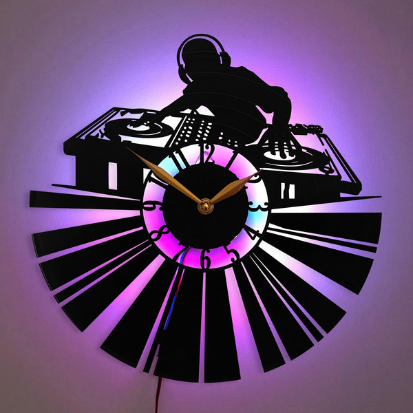 DJ Clock, DJ Gift, Music Decor, DJ Wall Clock, Music Studio Decor, Party Decor, Turntable Decor, DJ