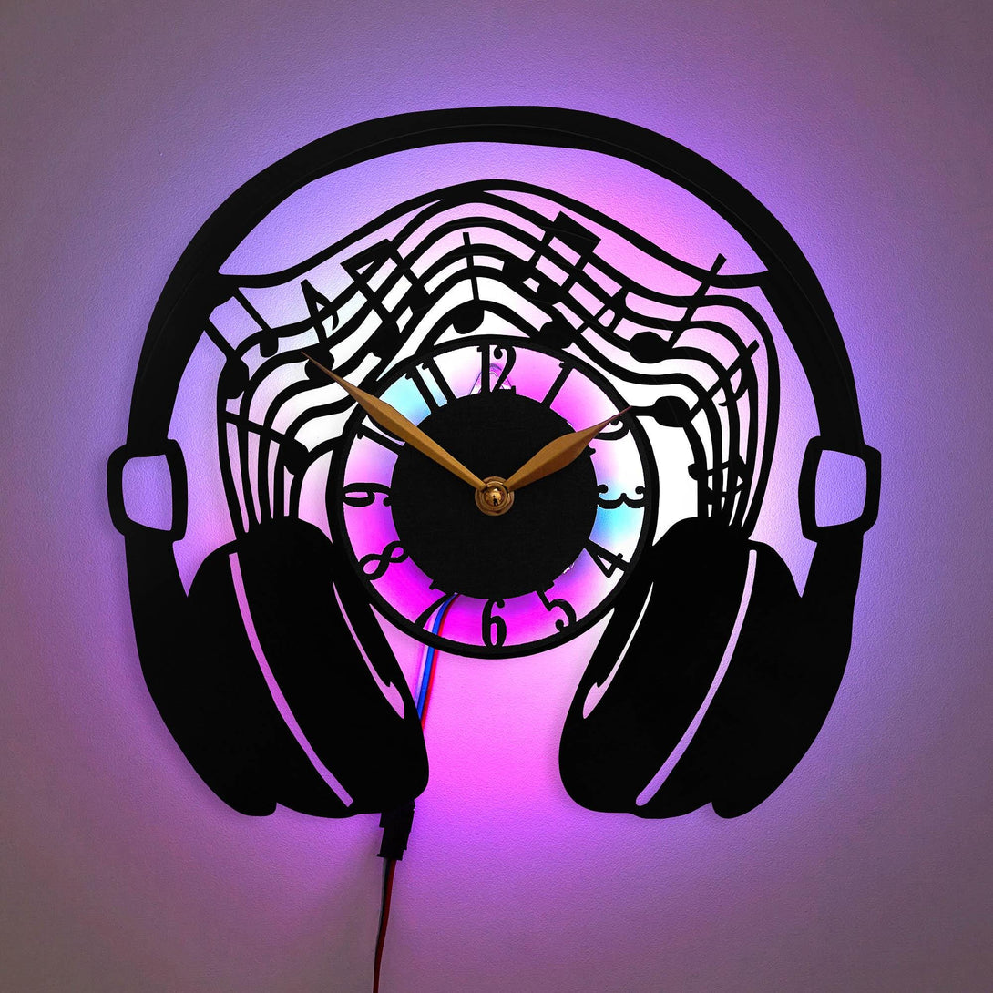 DJ Wall Clock, DJ Decor, Music Decor, Headphone Wall Clock, Music Note Clock, Music Studio Decor, Music Lover Gift, Studio Headphones