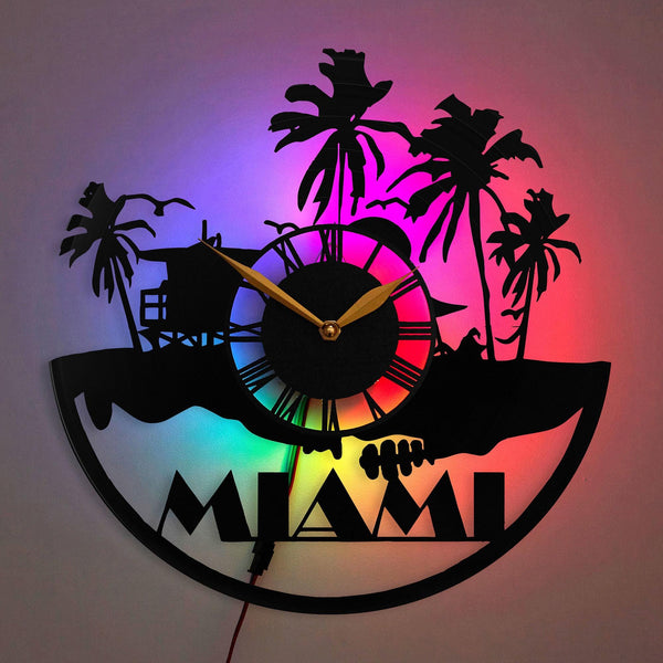 Miami Clock, Florida Wall Clock, Tropical Clock, Beach Clock, Palm Tree Clock, Summer Wall Clock, Miami Lovers Clock, Miami
