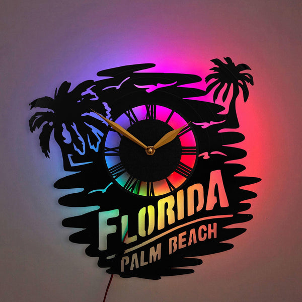 Florida Clock, Palm Beach, Florida Palm Beach Wall Clock, Tropical Beach Wall Decor, Florida Inspired Home Decor, Beach Life Clock, Florida