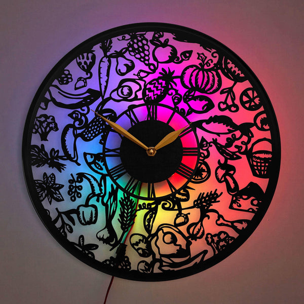 Food Clock, Food Gift, Vegetable Clock, Vegan Clock, Fruit and Vegetable Wall Clock, Garden Inspired Clock Design, Fruit Basket Clock, Garden, Food, Vegetable