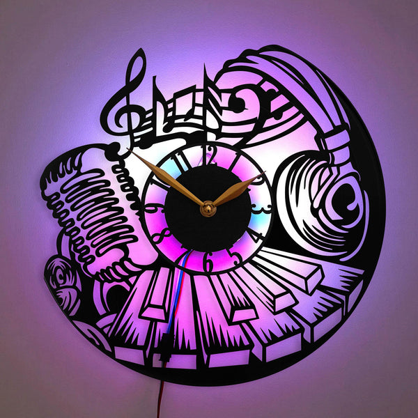 Music Wall Clock, Music Gift, Musical Decor, Studio Clock, Music Lover Gift, Piano Keyboard Clock, Microphone Art, Music Room Decor, Jazz