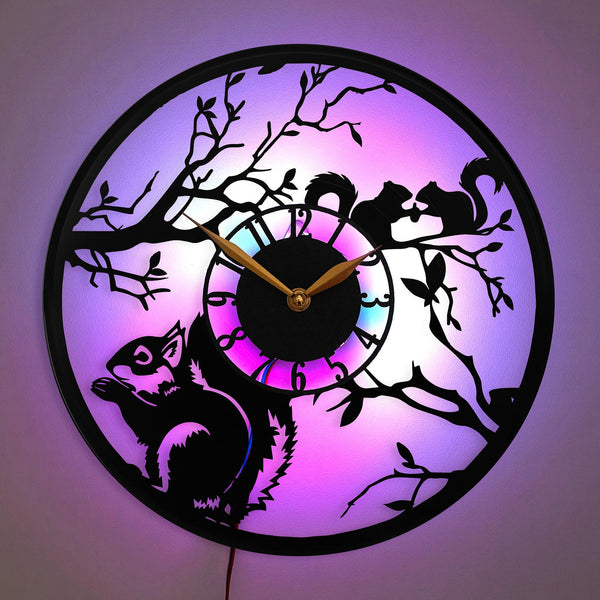 Squirrels Clock, Woodland Decor, Nature Wall Art, Animal Decor, Forest Theme Clock, Forest Friends