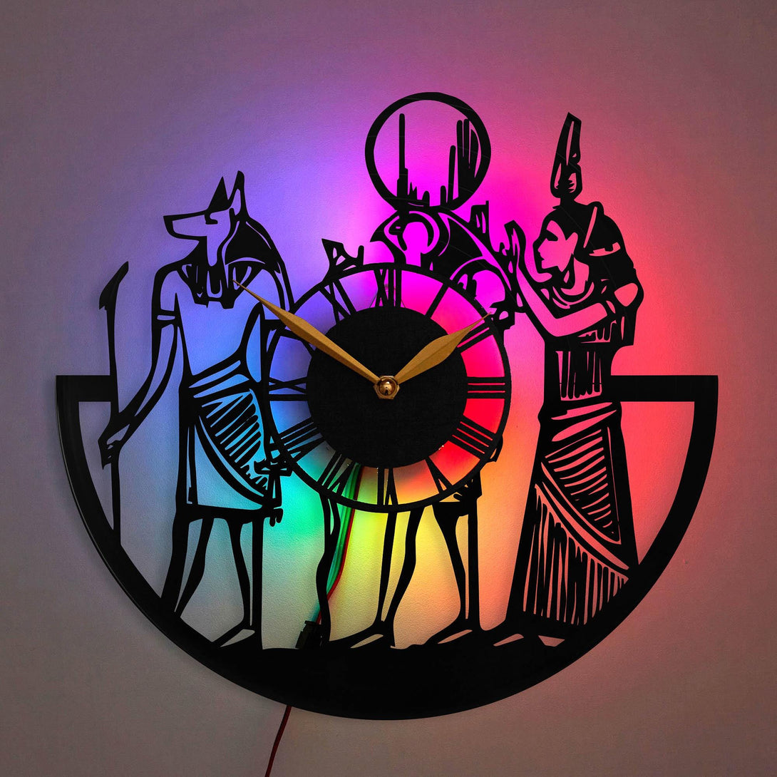 Egyptian Clock, Egyptian Gift, Egyptian God Clock, Ancient Egypt Clock, Egyptian Gods Wall Art, Anubis and Ra Clock, Egypt, Ancient Egypt