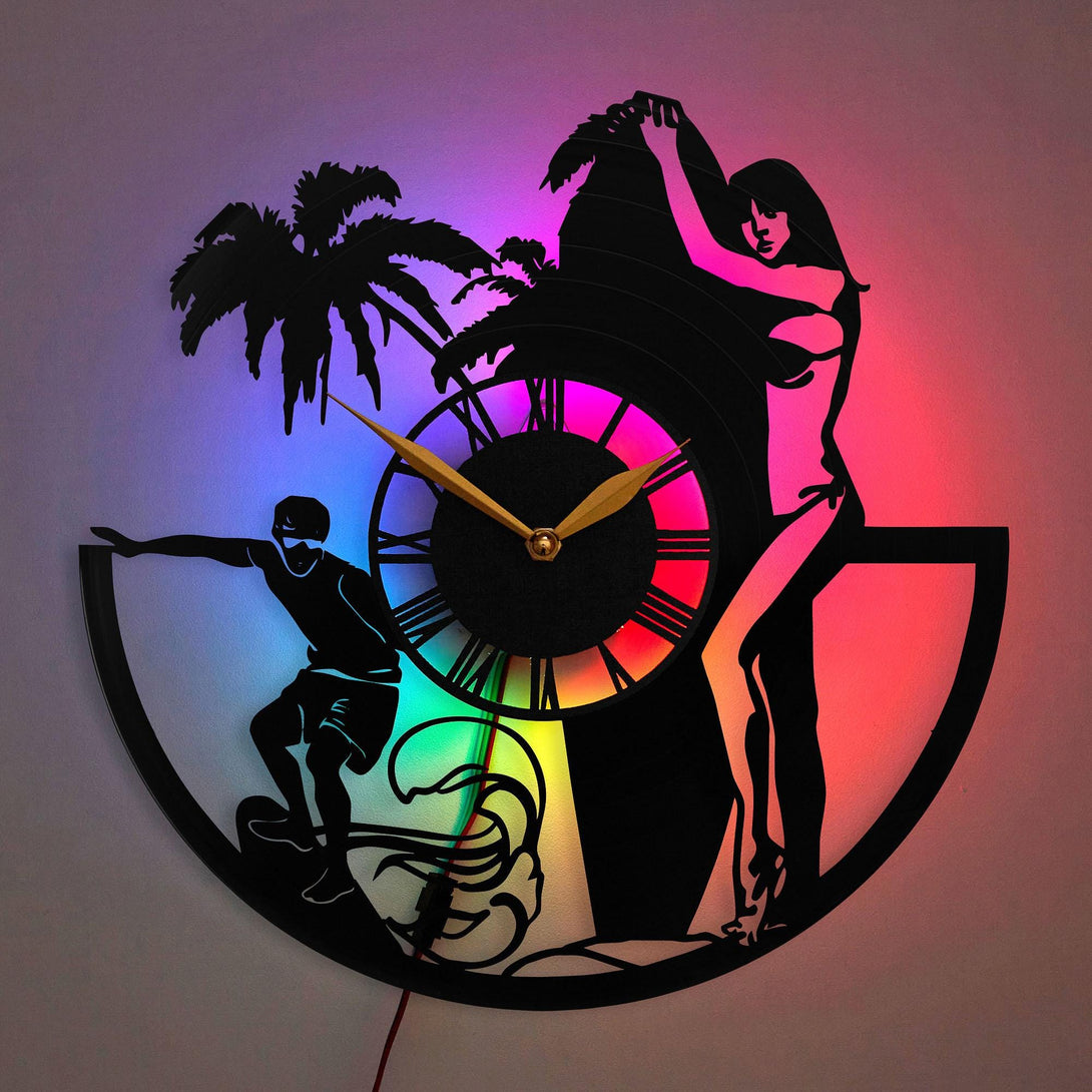 Surfing Clock, Beach Clock, Tropical Decor, Summer Clock, Summer Decor, Beach Decor, Summer, Beach, Surfing