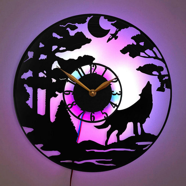 Wolf clock, Wolf gift, Howling Wolf Clock, Moonlit Forest Clock, Forest Night Decor Clock, Nature Scene Clock, Wolf, Forest, Nature
