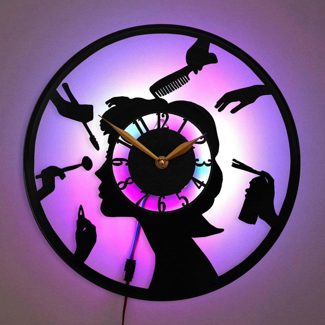 Hairdresser clock, Hairdresser decor, Beauty Wall Clock, Makeup Artist Clock, Beauty and Makeup Decor, Hair Styling Wall Art, Make Up, Hairstyle