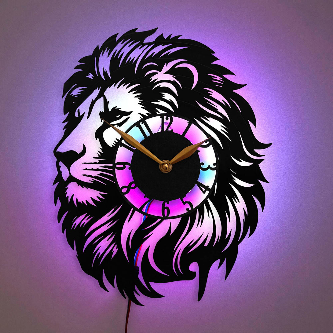 Lion clock, Lion Silhouette Clock, Lion Head Art Clock, Wildlife Decor Clock, Lion