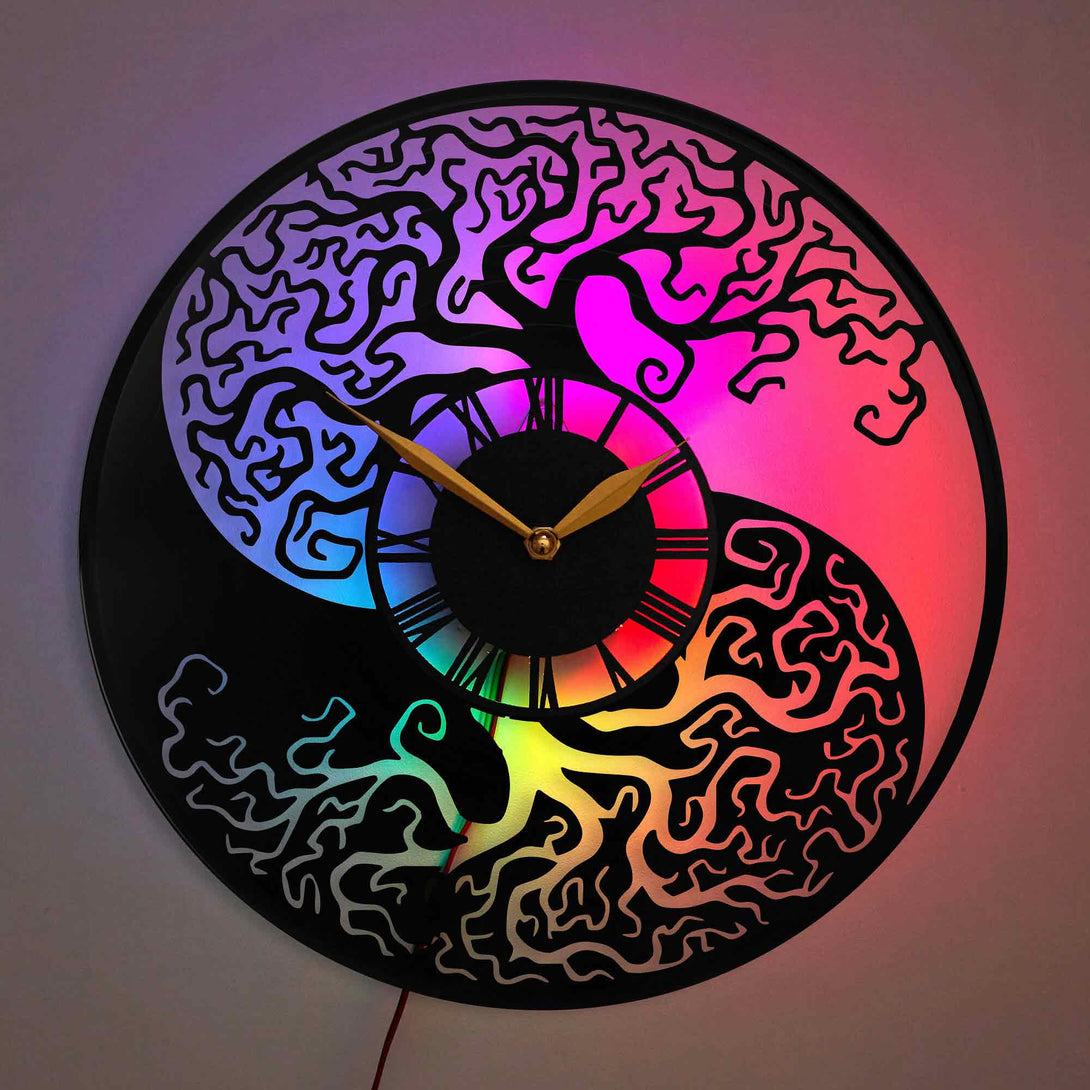 Ying Yang, Tree Wall Clock, Spiral Tree Clock, Nature Wall Clock, Abstract Tree Art, Ying Yang, Tree