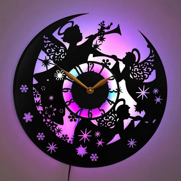 Angels Wall Clock, Moon and Angels Decor, Christmas Wall Clock, Heavenly Design Clock, Angels&lt; Christmas
