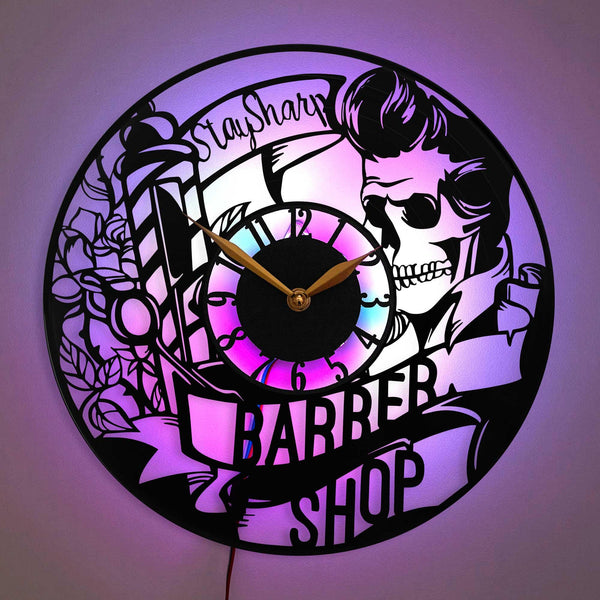 Barbershop clock, Barbershop wall decor, Gift idea, Rose and Skull Wall Clock