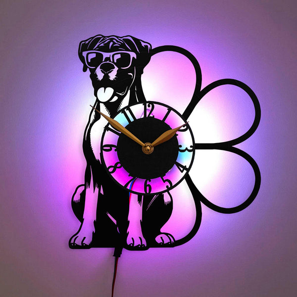 Boxer Dog Clock, Dog with Glasses Clock, Pet Lover Home Decor, Decorative Dog Design Clock, Dog Lover Gift, Boxer Dog