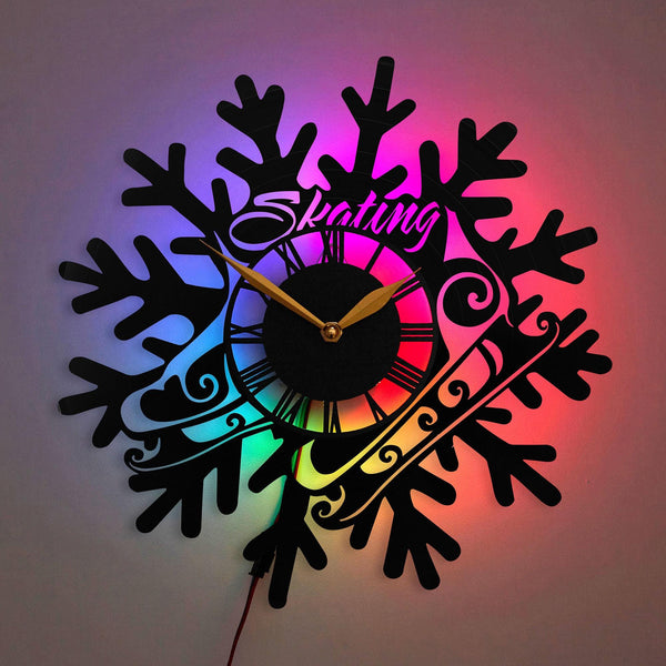Ice Skates Clock, Ice Skates Gift, Skating Wall Clock, Ice Skating Decor, Snowflake Design Clock, Winter sports clock, Skating Lovers Gift, Ice Skating, Snowflake, Winter sports