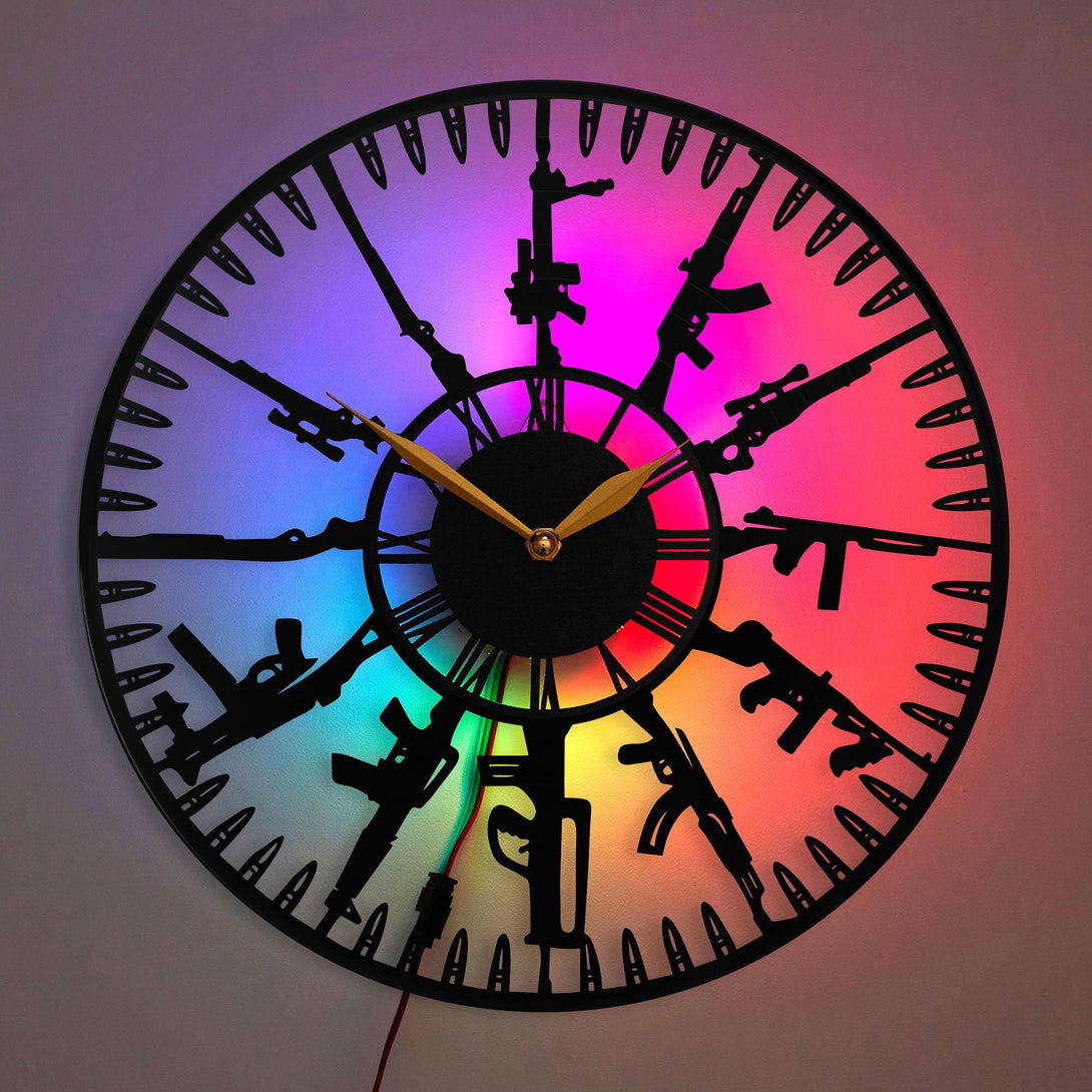 Guns Wall Clock, Man Cave Decor Clock, Military Style Wall Clock