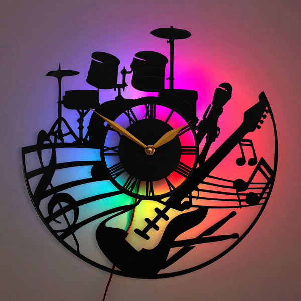 Drum Clock, Musical Wall Clock, Drum Set Clock, Guitar Decor Clock, Music Lover Gift, Band Instruments Decor, Drum, Music
