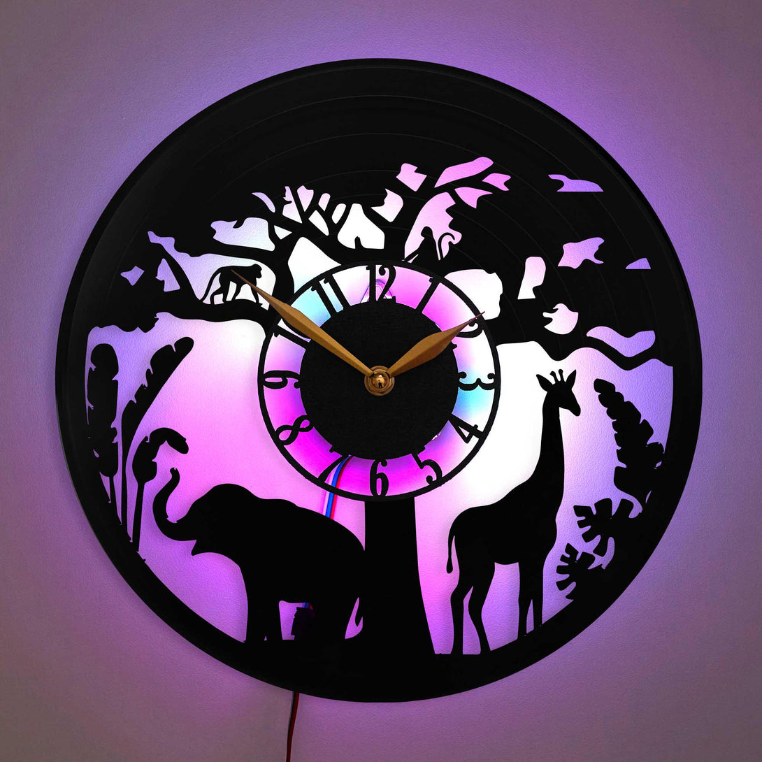 Elephant clock, Africa clock, Safari Wall Clock, Jungle Animals Clock, Elephant and Giraffe Design Clock, Wildlife Decor