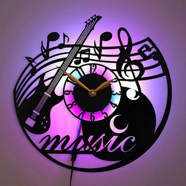 Music Wall Clock, Guitar and Notes Clock, Treble Clef and Guitar Clock, Musical Notes Wall Art