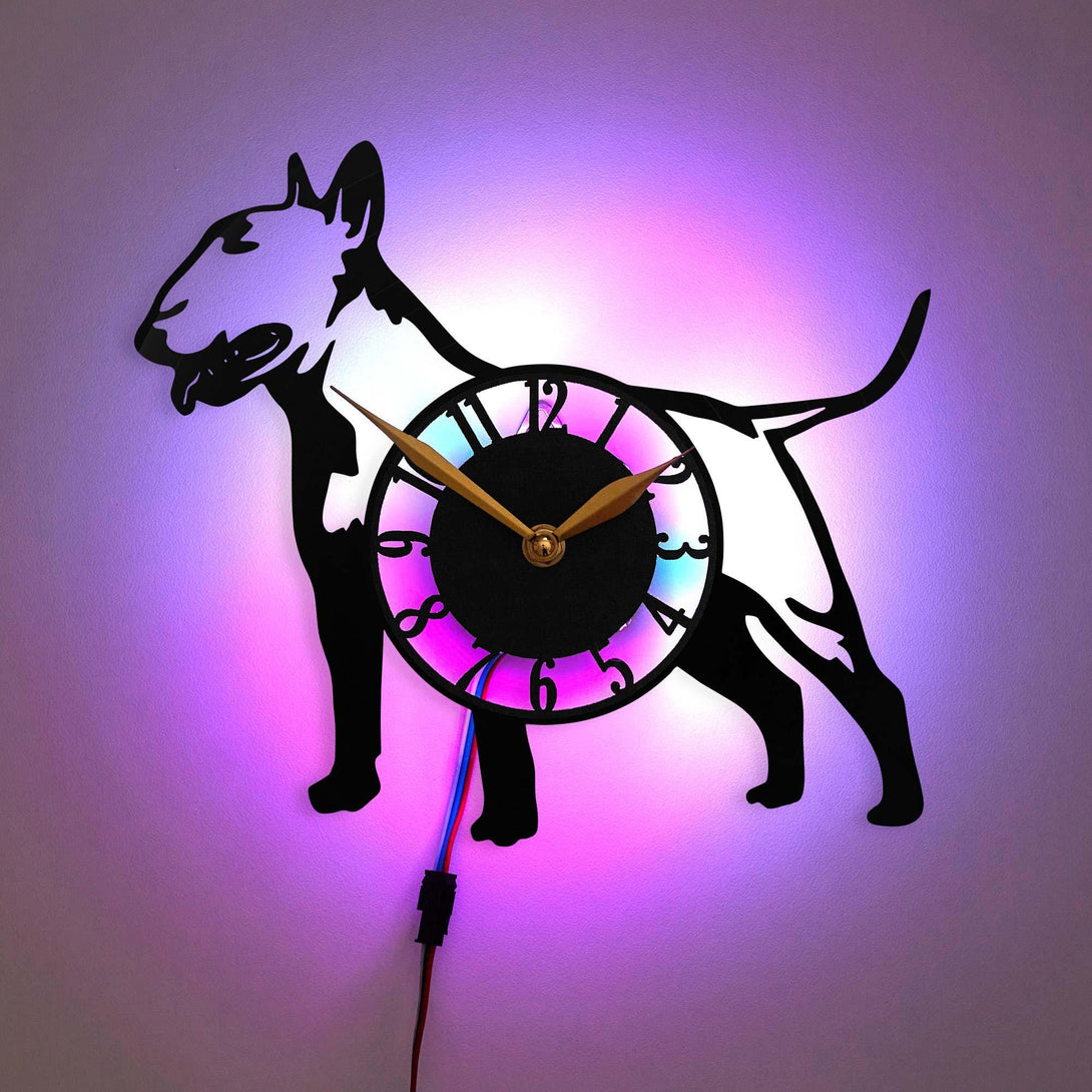Bull Terrier Wall Clock, Dog Lover LED Clock,