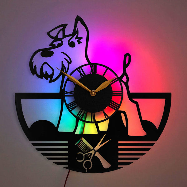 Dog Groomer Wall Clock, Pet Grooming Decor Clock, Grooming Salon LED Clock, Dog Lover Gift Clock