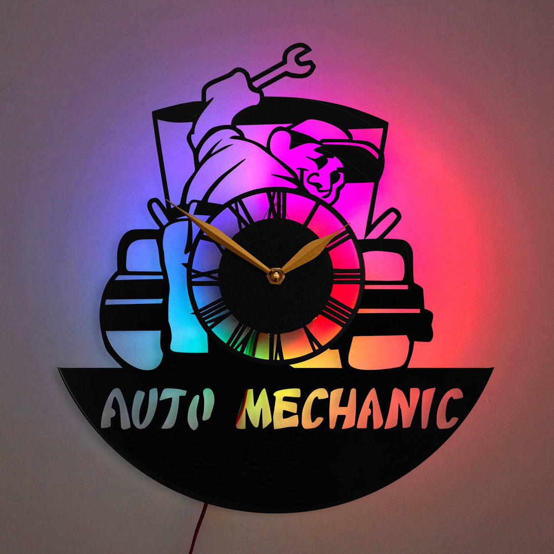 Auto Mechanic Wall Clock, Car Mechanic Decor Clock, Garage Workshop LED Clock, Automotive Decor Vinyl Clock, Auto Repair Shop Clock