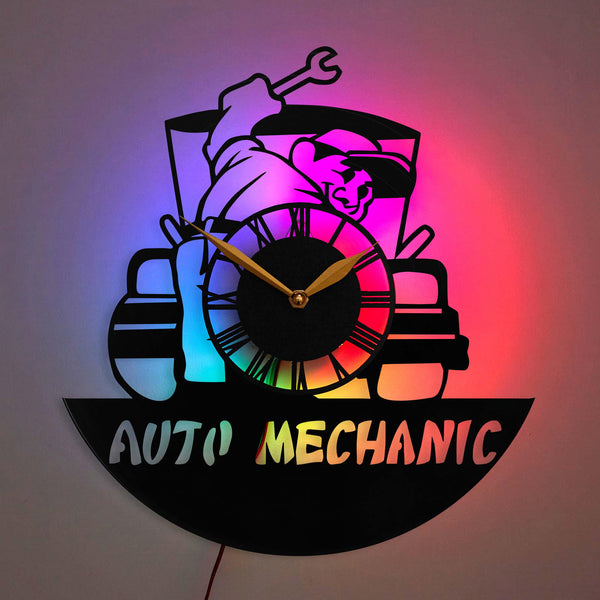 Auto Mechanic Wall Clock, Car Mechanic Decor Clock, Garage Workshop LED Clock, Automotive Decor Vinyl Clock, Auto Repair Shop Clock