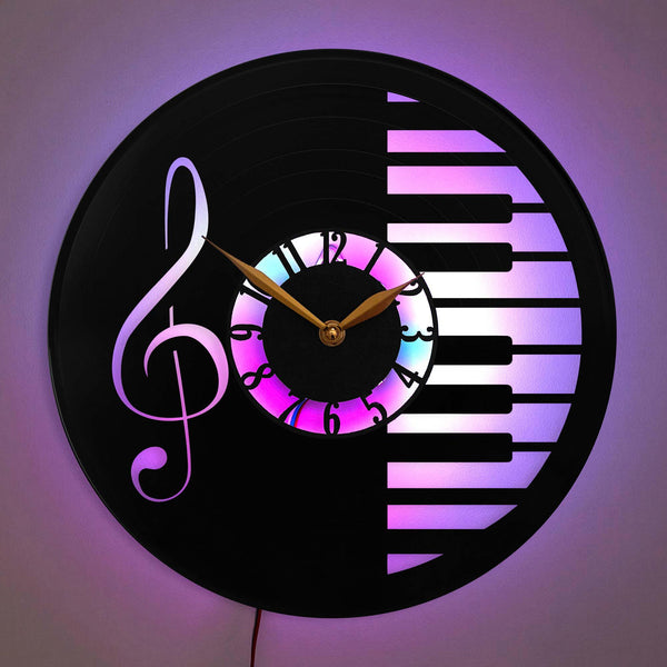 Piano Wall Clock, Musical Notes Clock, Treble Clef and Keyboard Clock, LED Music Lover Clock, Piano Room Decor, Music Studio Clock