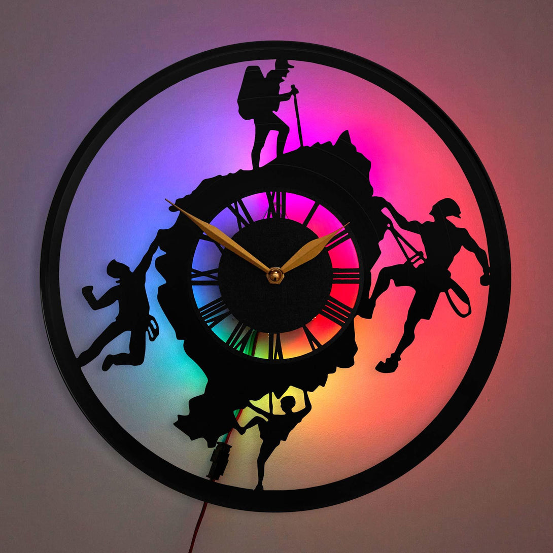 Mountain Climbing Wall Clock, Hiking Gift, Rock Climbing Home Decor, Mountaineering Room Decor, Gift for Climbers, Hiker LED Wall Clock